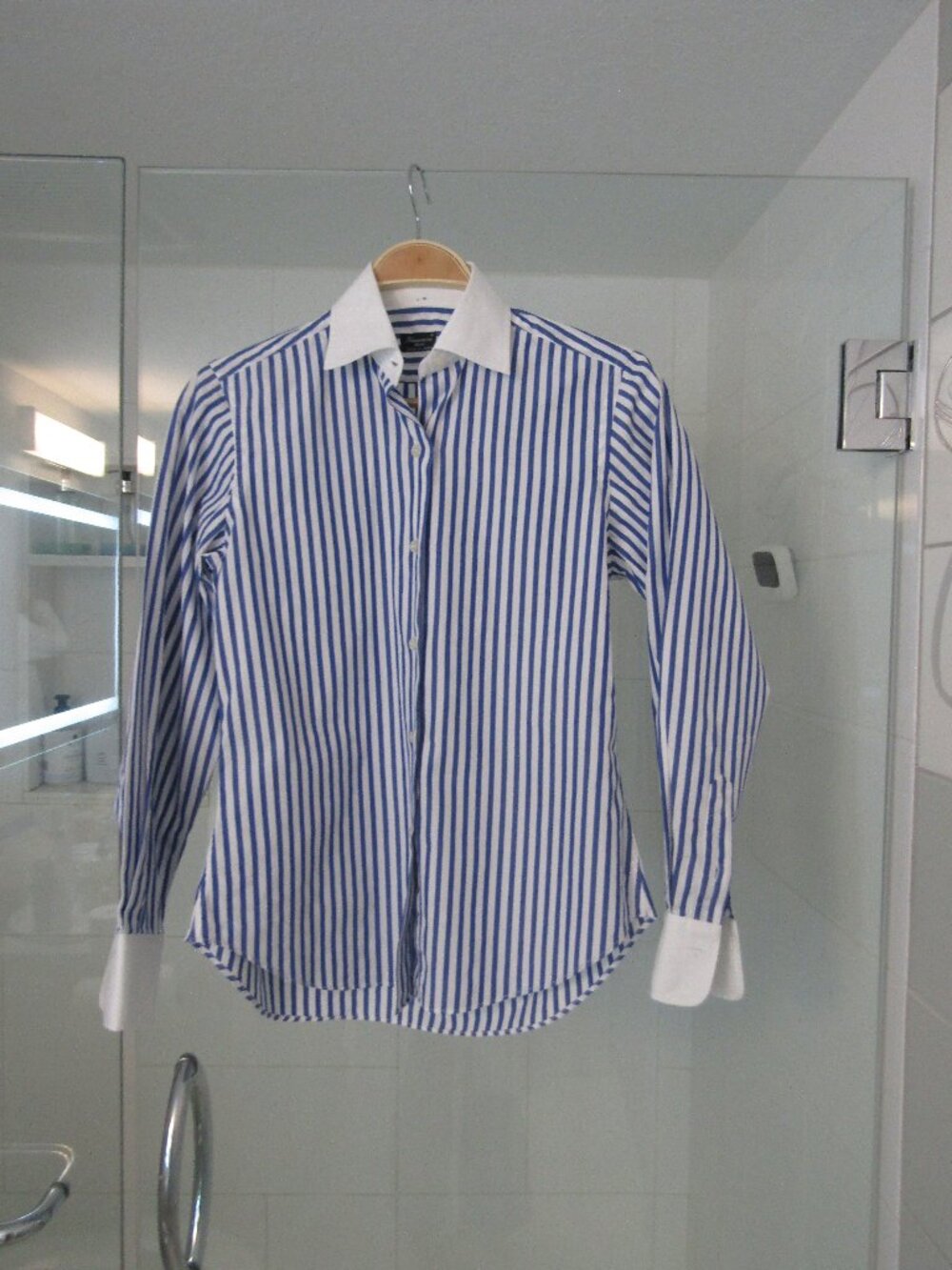 FINAMORE NAPOLI Italy 100% Cotton Blue & White Striped Shirt--Size 40--READ!!!